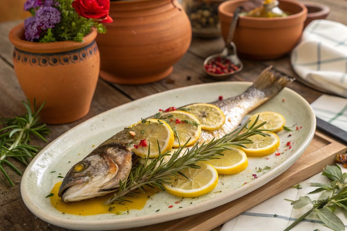 Whole roasted branzino with lemon and rosemary