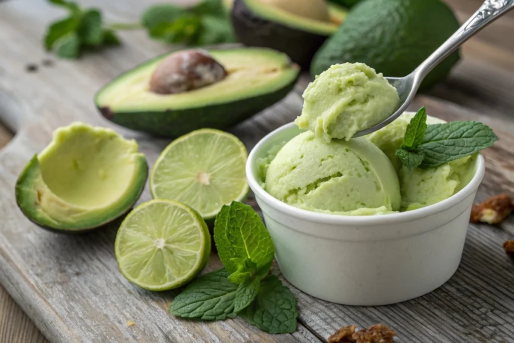 Avocado sorbet made with Ninja Creami.