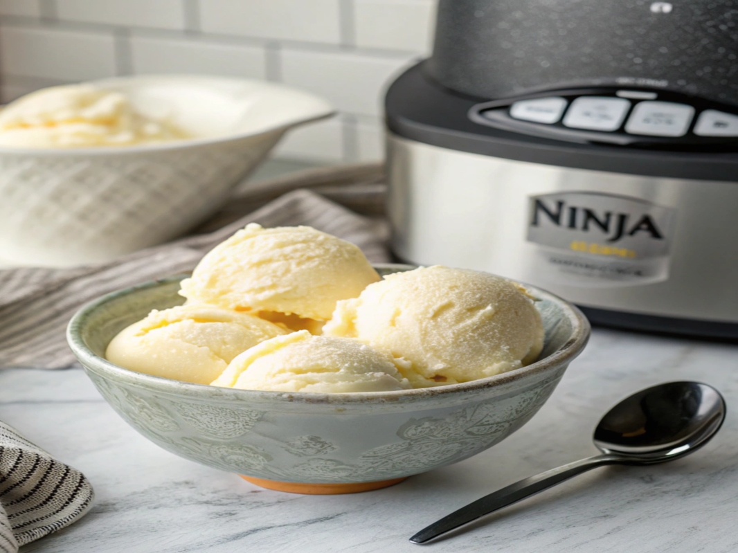 Homemade vanilla ice cream made with Ninja Creami