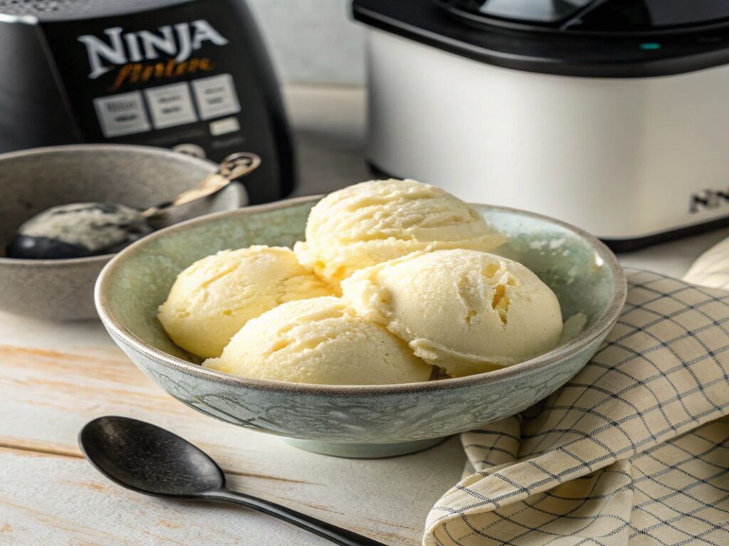 Homemade vanilla ice cream made with Ninja Creami