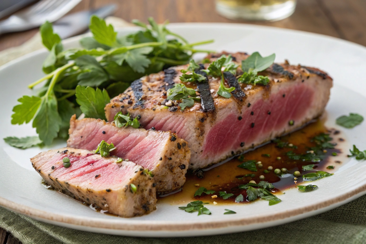 Seared tuna with soy and sesame seasoning