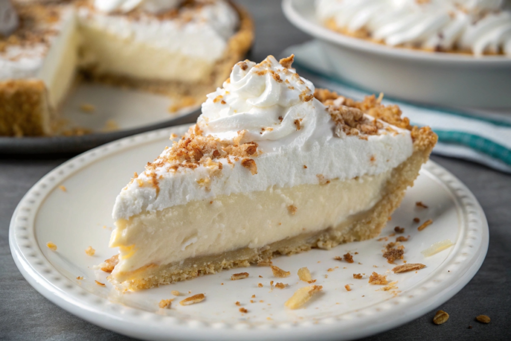 sliced coconut cream pie with firm filling