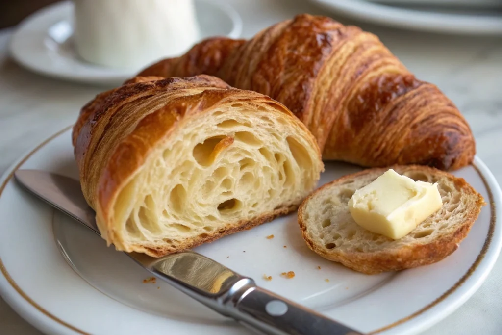 Cross-sections of croissant and Gipfeli on a plate