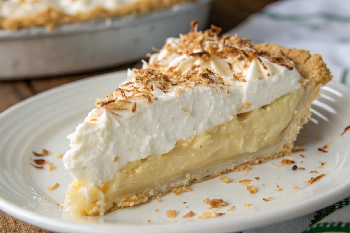 old-fashioned coconut cream pie close-up