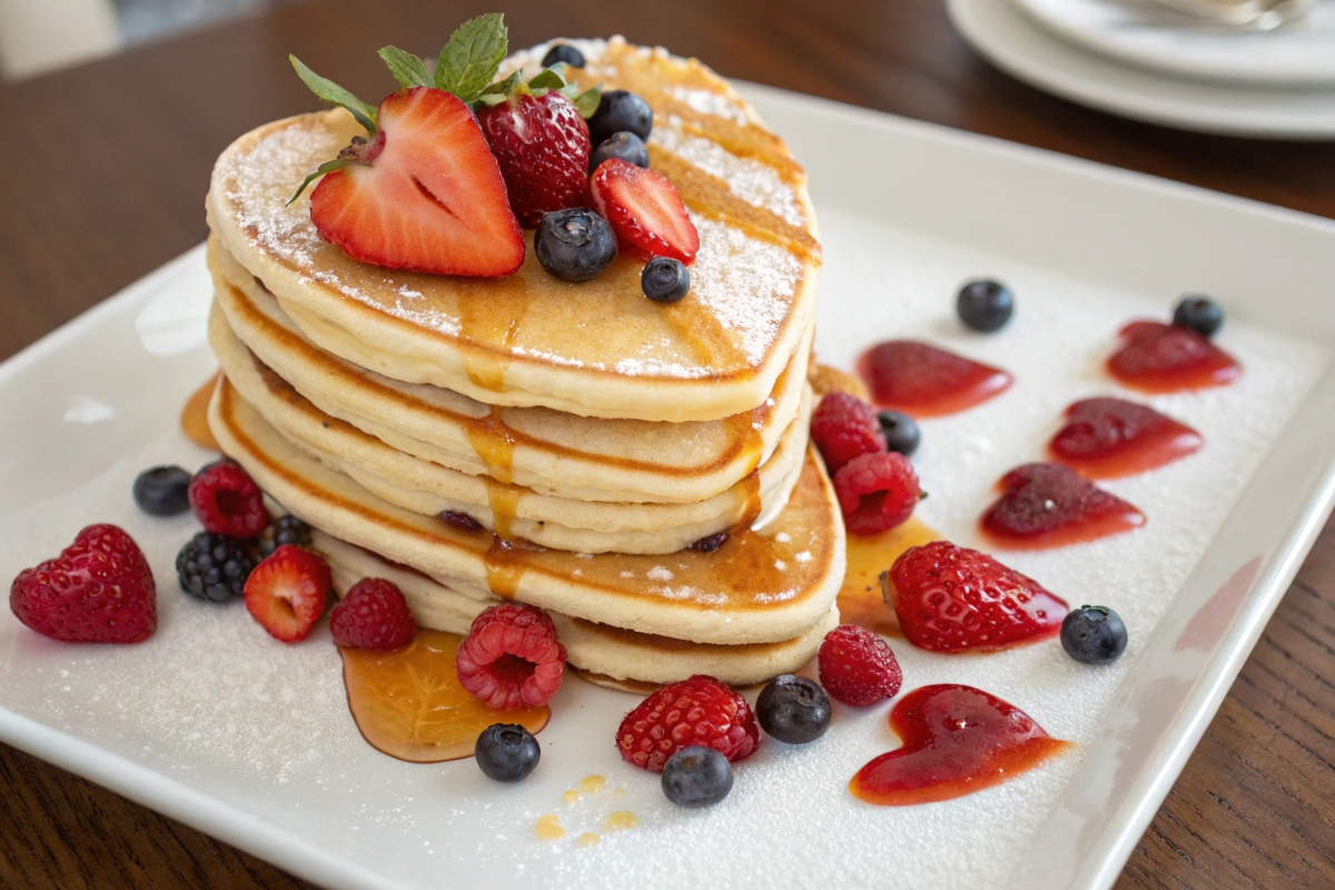 heart-shaped pancakes on plate