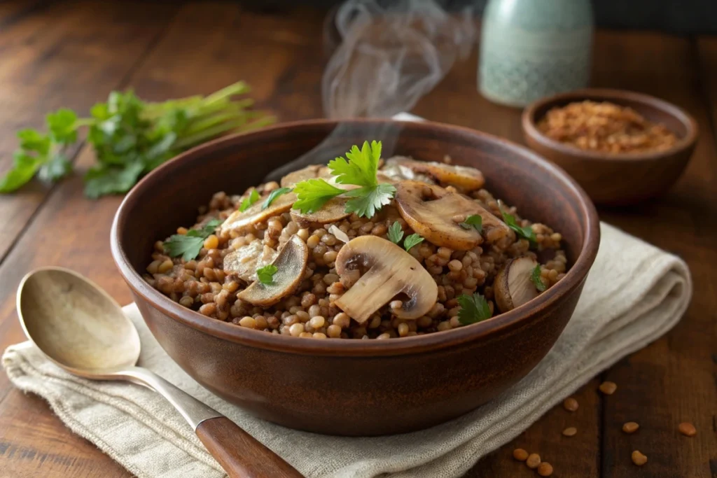 Buckwheat kasha with mushrooms and onions	