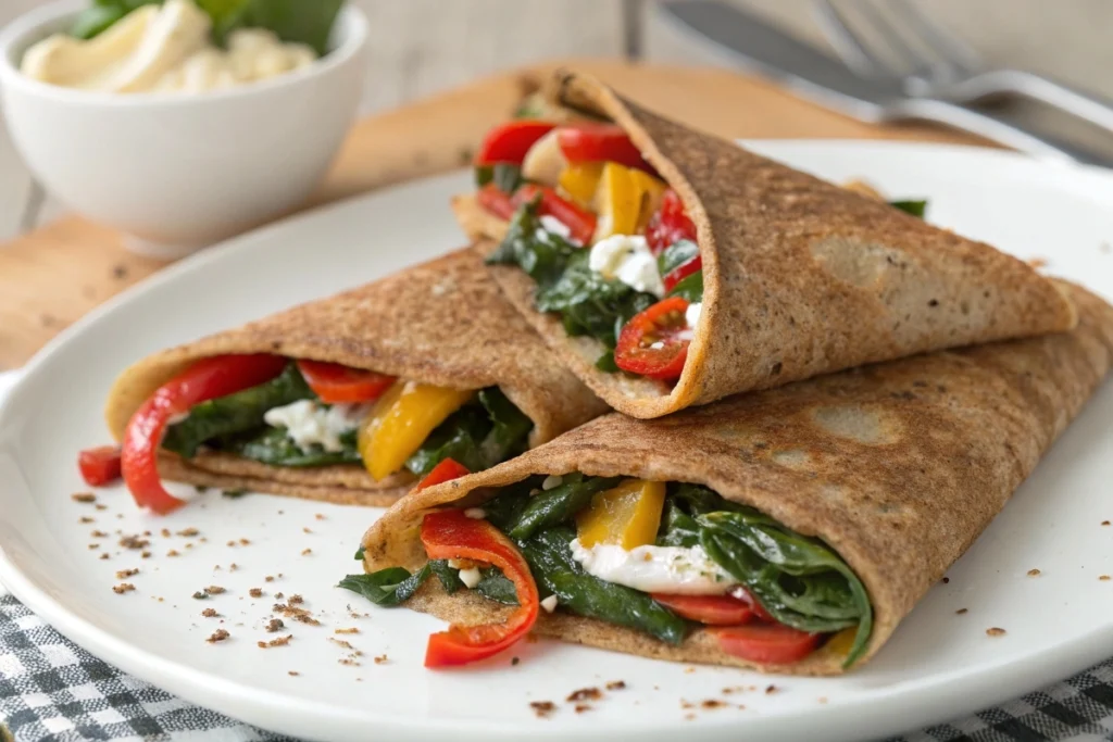 “Cooking buckwheat pancakes on griddle”	