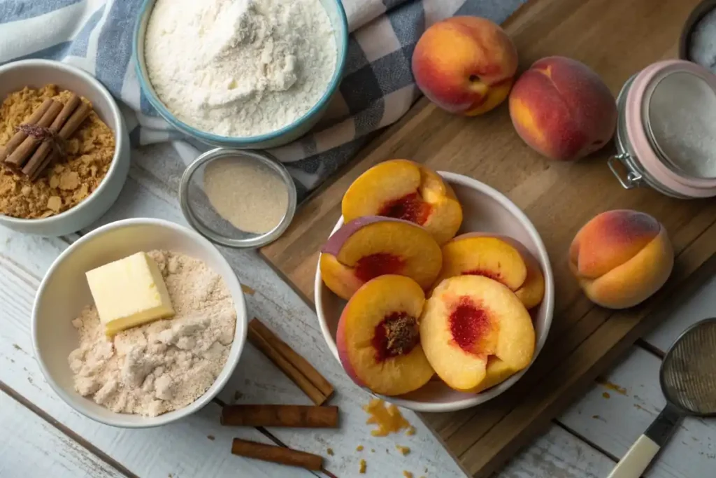 Ingredients for peach crumble recipe