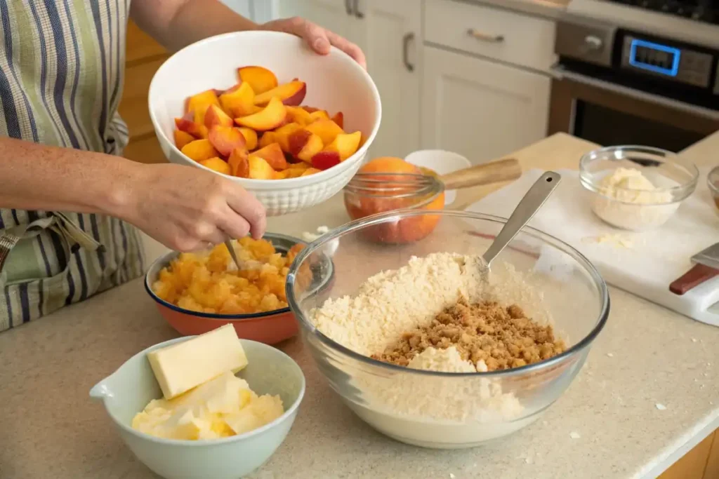 Step-by-step peach crumble recipe preparation