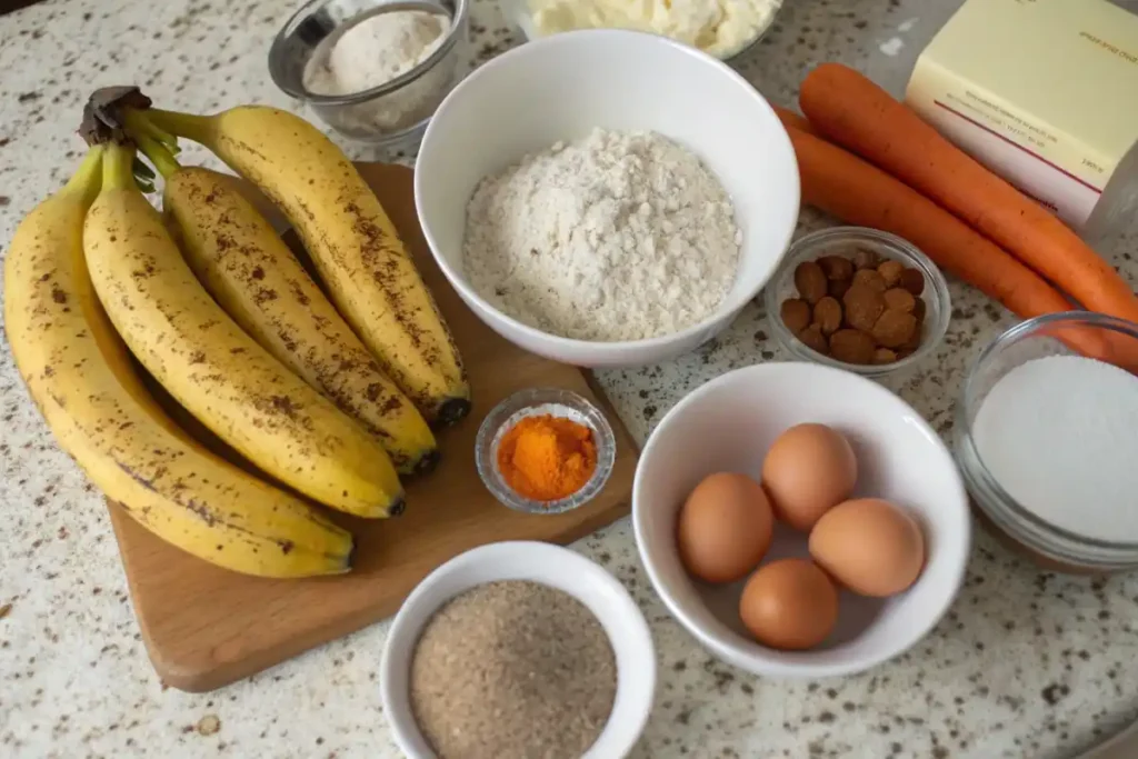 Fresh banana carrot muffins ingredients