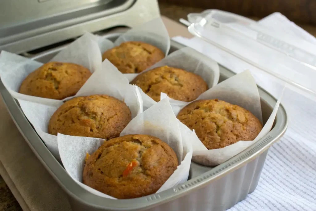 Fresh banana carrot muffins and ingredients
